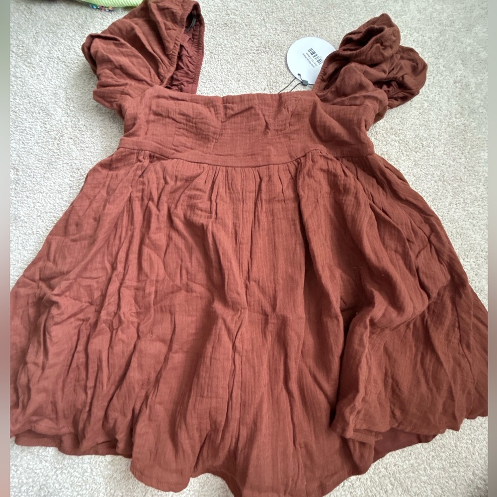 Princess Polly Rust Brown Puff Sleeve Mini Dress